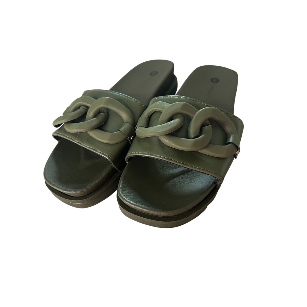 Tango Women Olive Green Chain Link Platform Slide Sandals Size 5